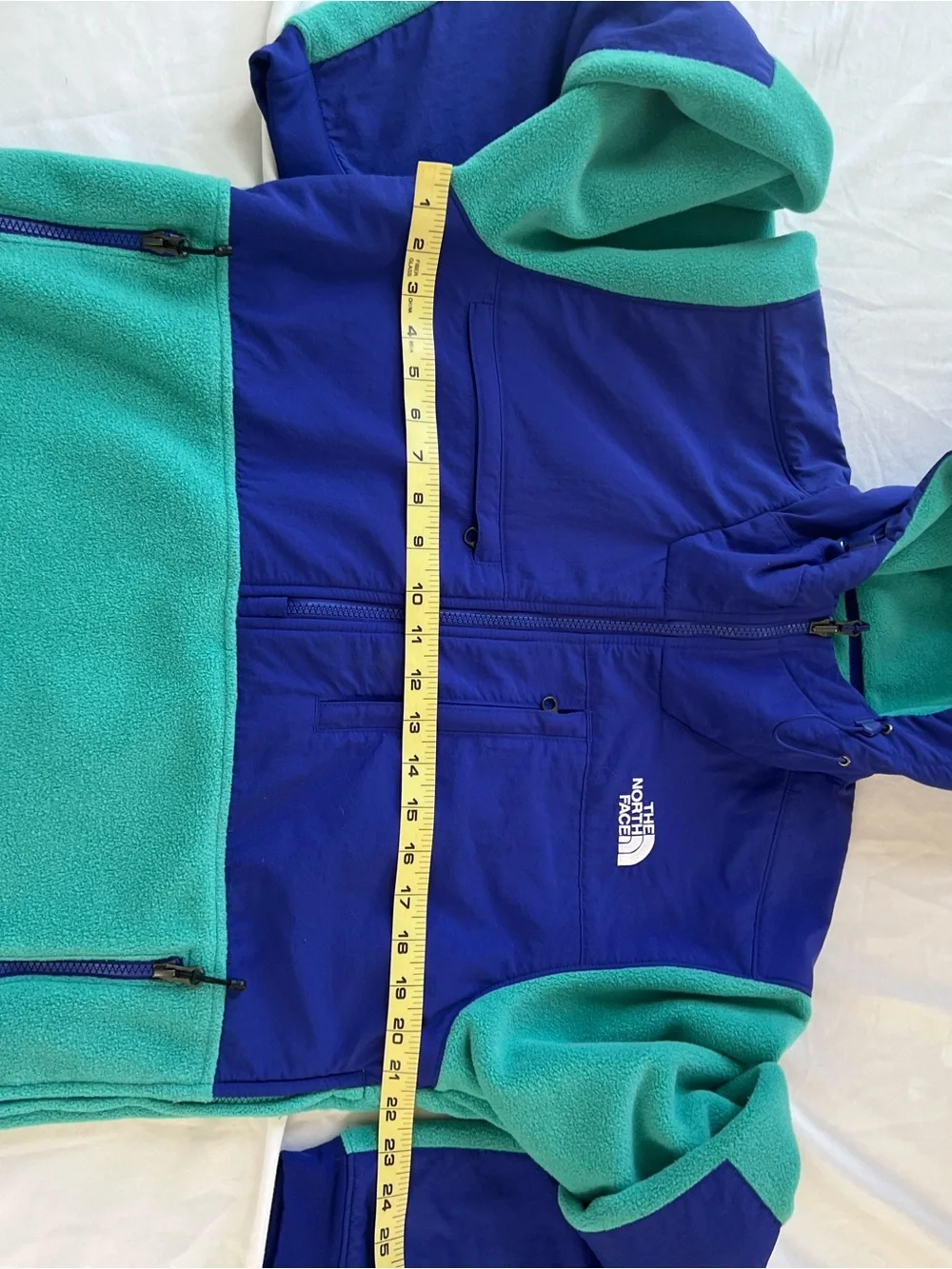 The North Face Men Denali Anorak Teal Blue Colorblock Hood Fleece Pullover MED